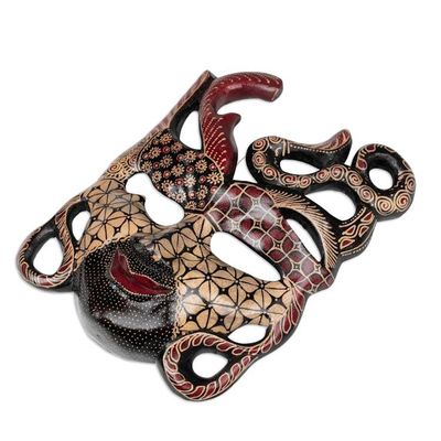 Alternate image for Hand-Drawn Batik-Patterned Pule Wood Mask Crafted in Java Classic Woman