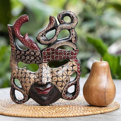 Alternate image for Hand-Drawn Batik-Patterned Pule Wood Mask Crafted in Java Classic Woman