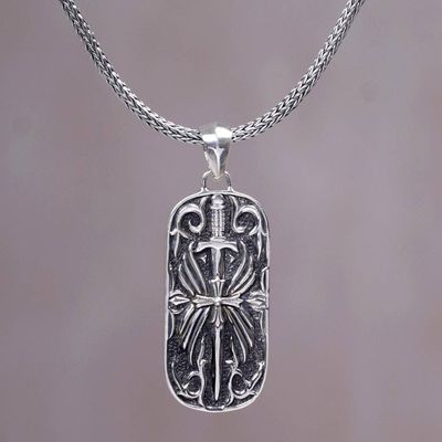 Primary image for Artisan Crafted Javanese Sterling Silver Mens Necklace Blade of Gaja Mada