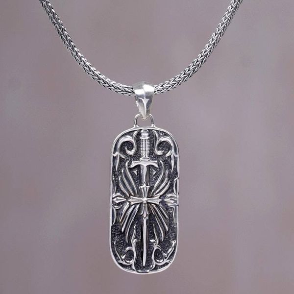 Alternate image for Artisan Crafted Javanese Sterling Silver Mens Necklace Blade of Gaja Mada