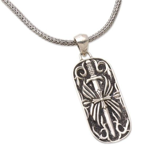 Alternate image for Artisan Crafted Javanese Sterling Silver Mens Necklace Blade of Gaja Mada