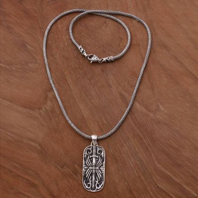 Alternate image for Artisan Crafted Javanese Sterling Silver Mens Necklace Blade of Gaja Mada