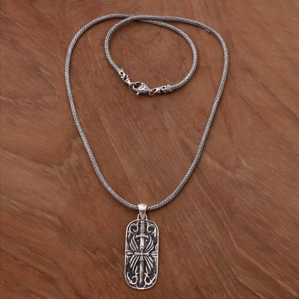 Alternate image for Artisan Crafted Javanese Sterling Silver Mens Necklace Blade of Gaja Mada