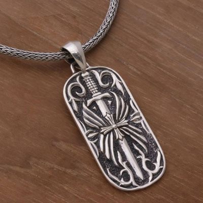 Alternate image for Artisan Crafted Javanese Sterling Silver Mens Necklace Blade of Gaja Mada