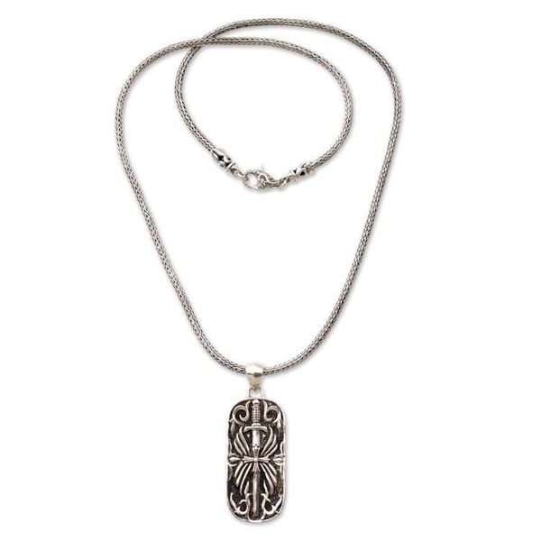 Alternate image for Artisan Crafted Javanese Sterling Silver Mens Necklace Blade of Gaja Mada