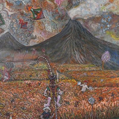 Alternate image for Impressionist Acrylic on Canvas Rice Field Scape Painting The Ricefields