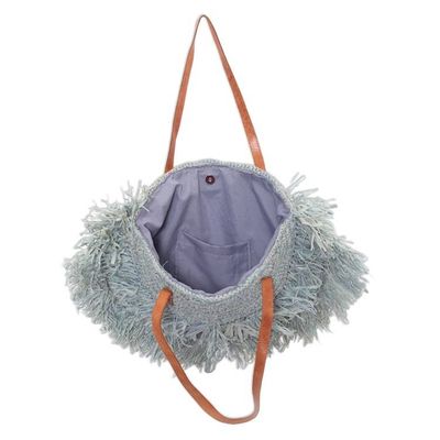 Alternate image for Handwoven Pineapple Leaf Shoulder Bag with Leather Straps Green Crescent