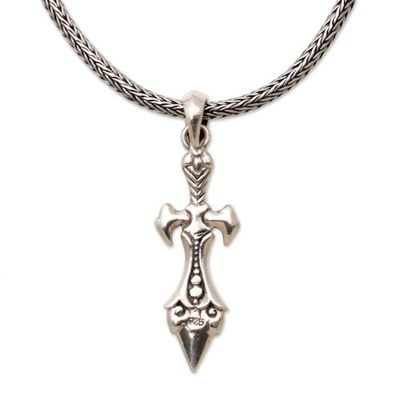 Alternate image for Sterling Silver Sword Pendant Necklace from Indonesia Sword of Airlangga