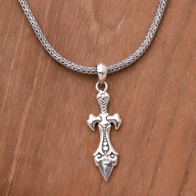 Alternate image for Sterling Silver Sword Pendant Necklace from Indonesia Sword of Airlangga