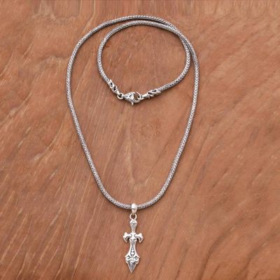 Alternate image for Sterling Silver Sword Pendant Necklace from Indonesia Sword of Airlangga