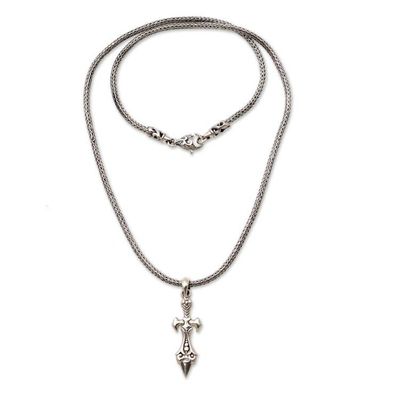 Alternate image for Sterling Silver Sword Pendant Necklace from Indonesia Sword of Airlangga