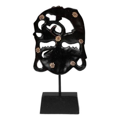 Alternate image for Traditional Batik Red and Brown Pule Wood Mask with Stand Queen of Forest