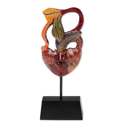 Alternate image for Handcrafted Leafy-Inspired Green and Red Pule Wood Mask Eyes on Me