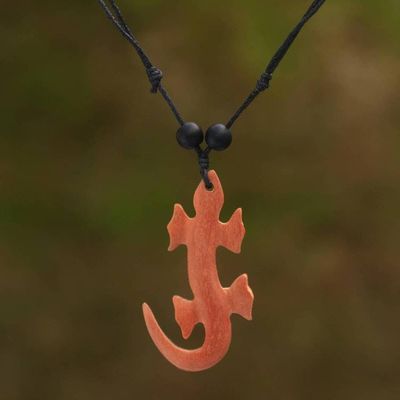 Primary image for Sawo Wood Lizard Pendant Necklace from Bali Crawling Lizard