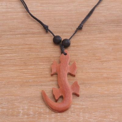 Alternate image for Sawo Wood Lizard Pendant Necklace from Bali Crawling Lizard