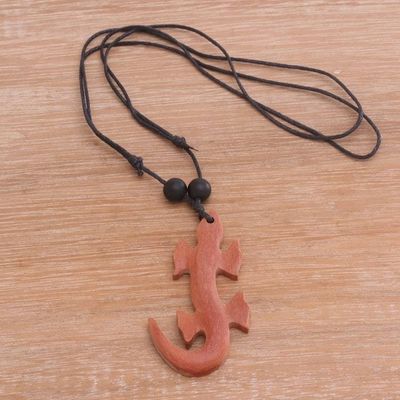Alternate image for Sawo Wood Lizard Pendant Necklace from Bali Crawling Lizard