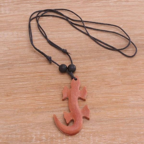 Alternate image for Sawo Wood Lizard Pendant Necklace from Bali Crawling Lizard