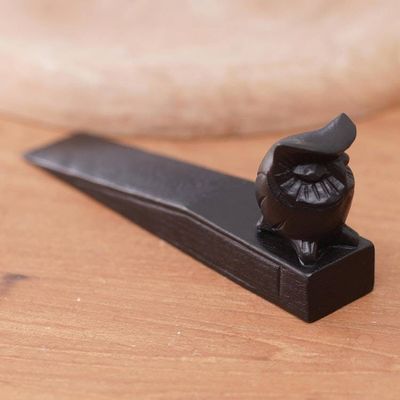 Alternate image for Jempinis Wood Door Stop with Little Black Owl Mysterious Black Owl