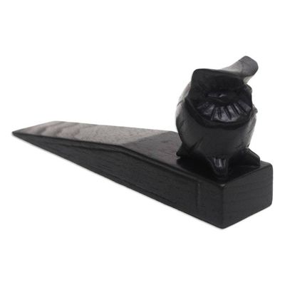 Alternate image for Jempinis Wood Door Stop with Little Black Owl Mysterious Black Owl