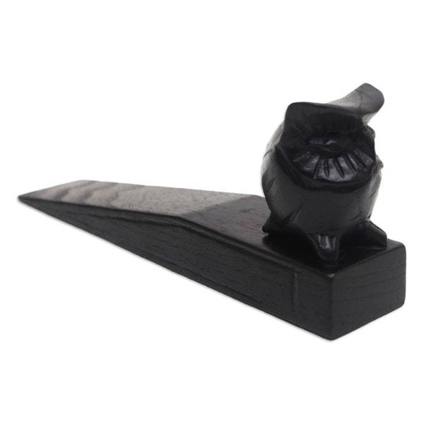 Alternate image for Jempinis Wood Door Stop with Little Black Owl Mysterious Black Owl