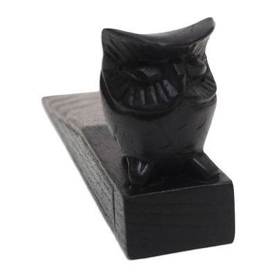 Alternate image for Jempinis Wood Door Stop with Little Black Owl Mysterious Black Owl