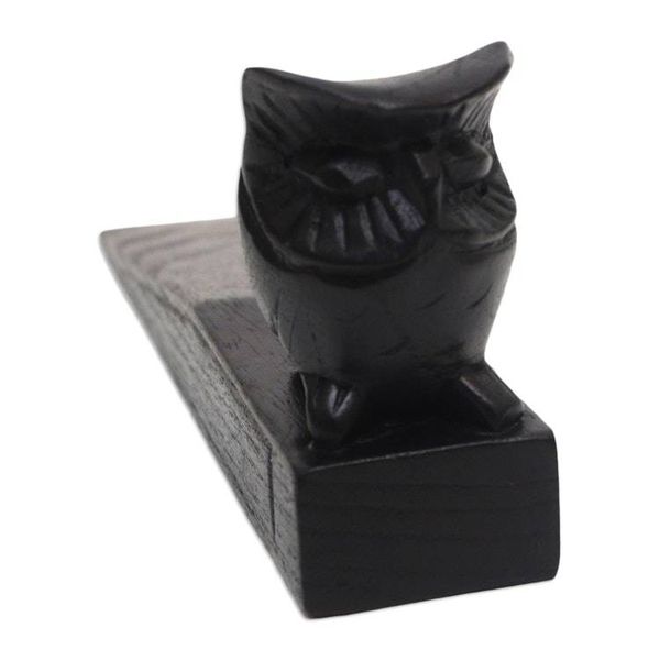 Alternate image for Jempinis Wood Door Stop with Little Black Owl Mysterious Black Owl