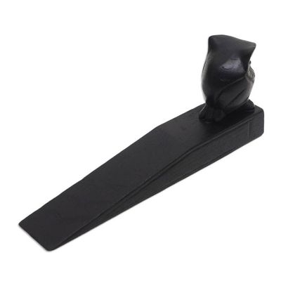 Alternate image for Jempinis Wood Door Stop with Little Black Owl Mysterious Black Owl