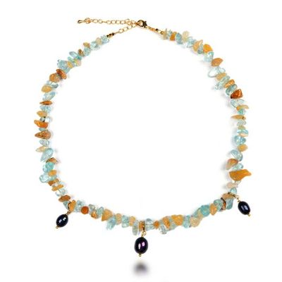 Primary image for Citrine Aquamarine Cultured Pearl Gold Accent Charm Necklace Galaxy Fantasy