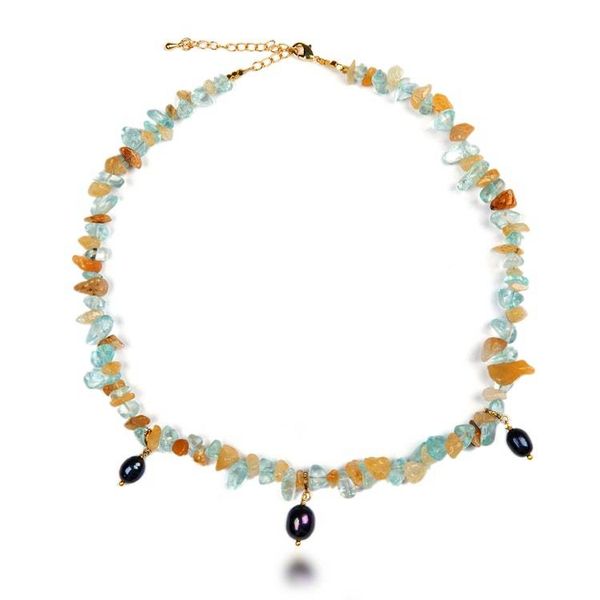 Alternate image for Citrine Aquamarine Cultured Pearl Gold Accent Charm Necklace Galaxy Fantasy