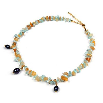 Alternate image for Citrine Aquamarine Cultured Pearl Gold Accent Charm Necklace Galaxy Fantasy