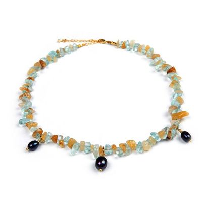 Alternate image for Citrine Aquamarine Cultured Pearl Gold Accent Charm Necklace Galaxy Fantasy