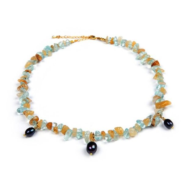 Alternate image for Citrine Aquamarine Cultured Pearl Gold Accent Charm Necklace Galaxy Fantasy