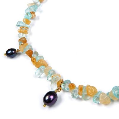 Alternate image for Citrine Aquamarine Cultured Pearl Gold Accent Charm Necklace Galaxy Fantasy