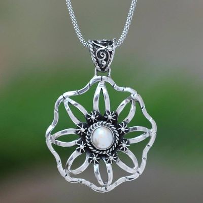Primary image for Cultured Pearl and Sterling Silver Flower Pendant Necklace Moon Ray Garden