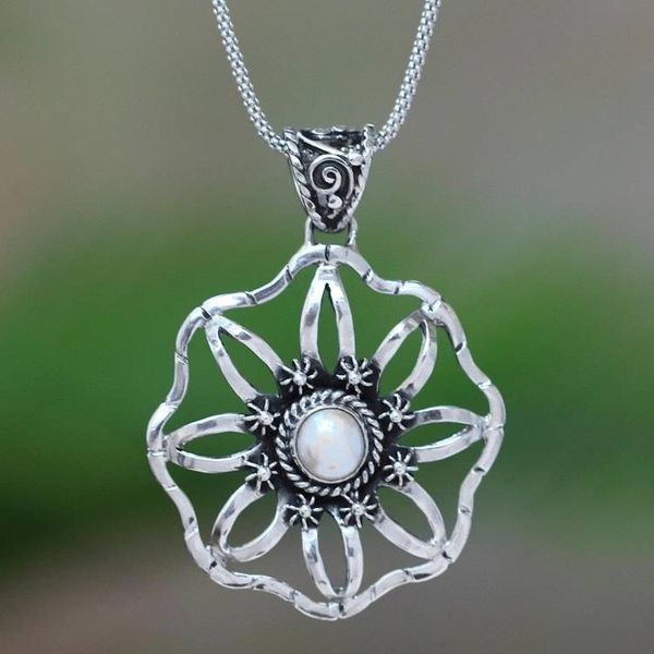 Alternate image for Cultured Pearl and Sterling Silver Flower Pendant Necklace Moon Ray Garden