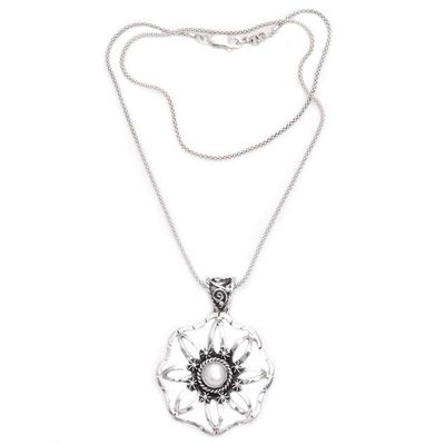 Alternate image for Cultured Pearl and Sterling Silver Flower Pendant Necklace Moon Ray Garden