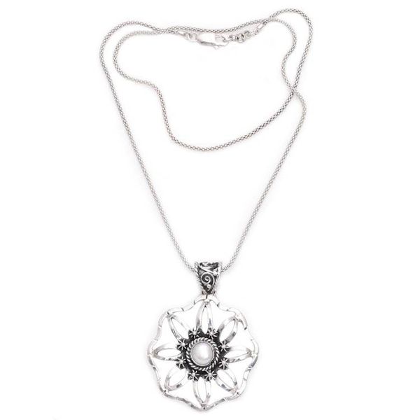 Alternate image for Cultured Pearl and Sterling Silver Flower Pendant Necklace Moon Ray Garden