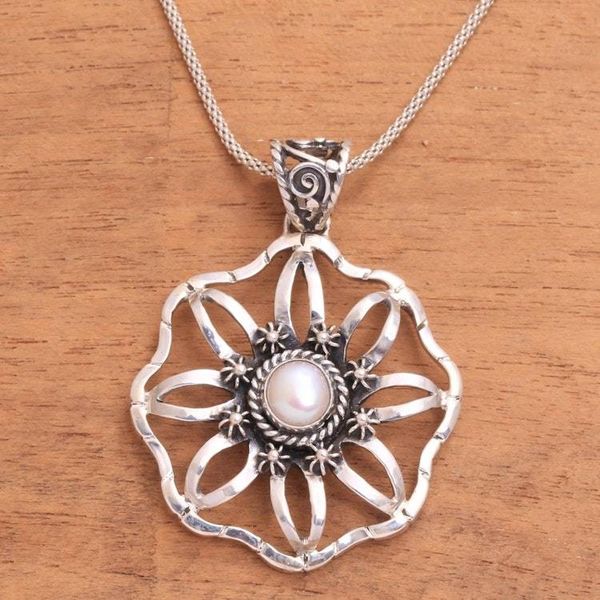 Alternate image for Cultured Pearl and Sterling Silver Flower Pendant Necklace Moon Ray Garden