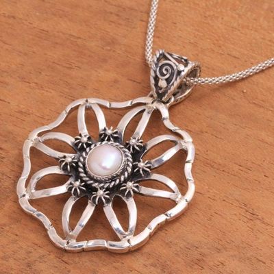 Alternate image for Cultured Pearl and Sterling Silver Flower Pendant Necklace Moon Ray Garden
