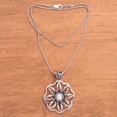 Alternate image for Cultured Pearl and Sterling Silver Flower Pendant Necklace Moon Ray Garden