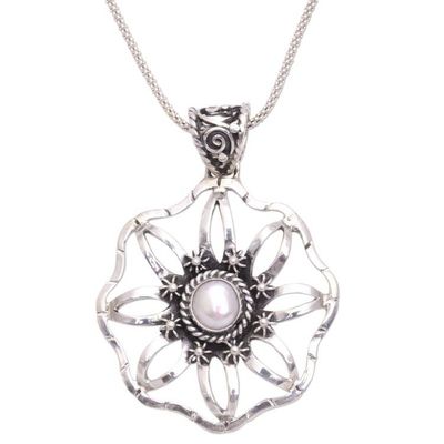 Alternate image for Cultured Pearl and Sterling Silver Flower Pendant Necklace Moon Ray Garden