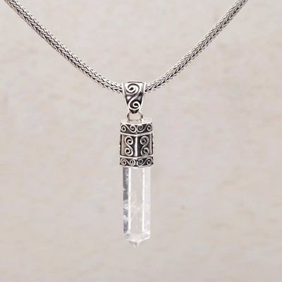 Alternate image for Crystal Clear Quartz Pendant Necklace in Sterling Silver Crystal Vision