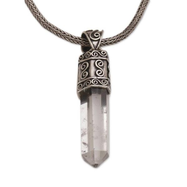 Alternate image for Crystal Clear Quartz Pendant Necklace in Sterling Silver Crystal Vision