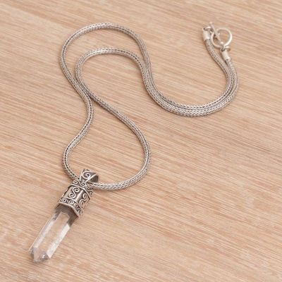 Alternate image for Crystal Clear Quartz Pendant Necklace in Sterling Silver Crystal Vision