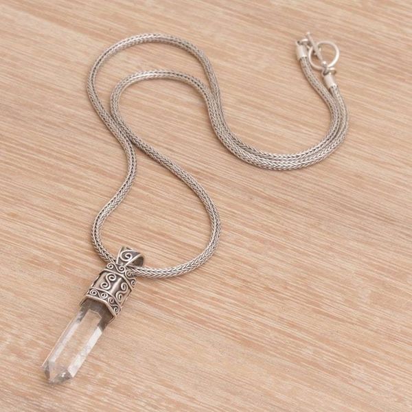 Alternate image for Crystal Clear Quartz Pendant Necklace in Sterling Silver Crystal Vision