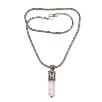 Alternate image for Crystal Clear Quartz Pendant Necklace in Sterling Silver Crystal Vision