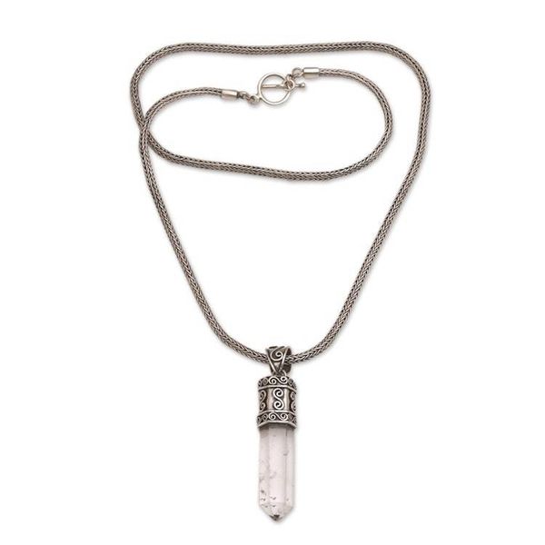 Alternate image for Crystal Clear Quartz Pendant Necklace in Sterling Silver Crystal Vision