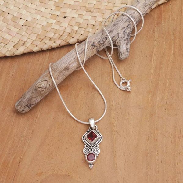 Alternate image for Garnet  Sterling Silver Pendant Necklace Crafted in Bali Lovely and Witty