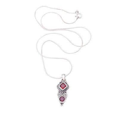 Alternate image for Garnet  Sterling Silver Pendant Necklace Crafted in Bali Lovely and Witty