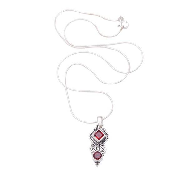 Alternate image for Garnet  Sterling Silver Pendant Necklace Crafted in Bali Lovely and Witty